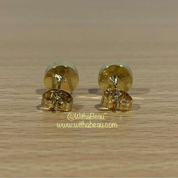 Circular Diamond Stud Earrings with Gold Tone Rims - Marilyn - Picture 2 of 3